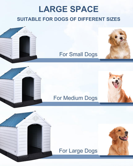 Elevon Plastic Dog House, Insulated Doghouse Puppy Shelter, Water Resistant Easy Assembly Sturdy Dog Kennel with Elevated Floor and Air Vents, Ventilate for Small to Large Sized Dogs (41-Inch)