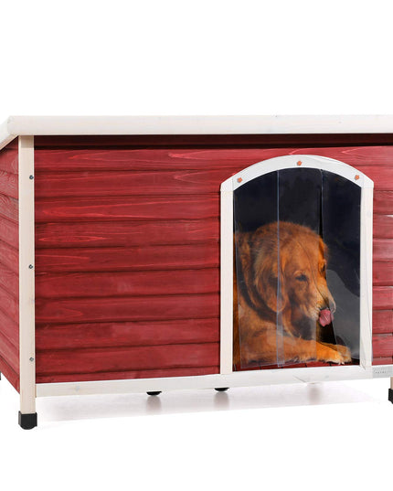 Petsfit Extra Large Dog House, Outdoor Wooden Dog House for Large Dogs, Red, 45.6"L X 31"W X 32"H