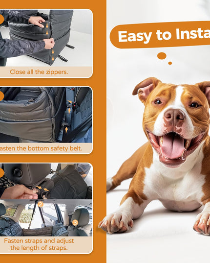 EAFTRA Dog Car Seat for Medium Sized Dogs, 2-in-1 Dog Booster Car Seat for Back Seat and Home Use, 100% Waterproof, PU Leather, Non-Slip Hard Base, Scratch-Proof, Fits Pets Up to 50 lbs