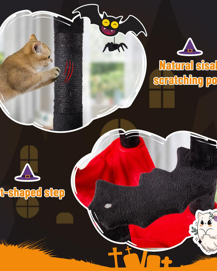 Erinnyees Gothic Cat Tree, 70.5" Heavy Duty Black Cat Tower, Tall Goth Tree with Dual Kitty Condo, Maine Coon Kitty Scratching Post with Coffin Bed, Hammock, Spooky Balls