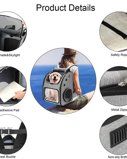 COVONO Expandable Pet Carrier Backpack for Cats, Dogs and Small Animals, Portable Pet Travel Carrier, Super Ventilated Design, Airline Approved, Ideal for Traveling/Hiking/Camping, Grey, XL