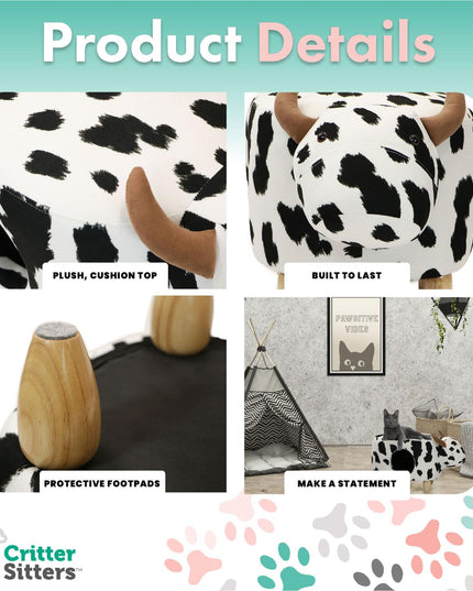 Critter Sitters 16-In. Seat Height Black-White Cow Animal Shape Pet House Ottoman - Furniture for Nursery, Bedroom, Playroom, and Living Room Decor
