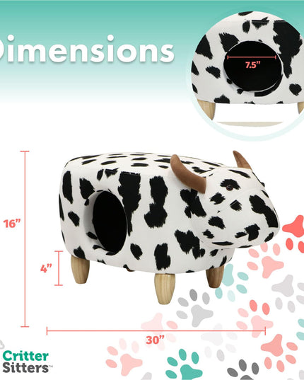 Critter Sitters 16-In. Seat Height Black-White Cow Animal Shape Pet House Ottoman - Furniture for Nursery, Bedroom, Playroom, and Living Room Decor