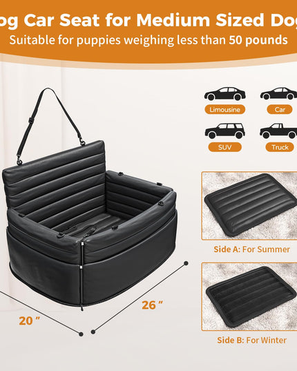 EAFTRA Dog Car Seat for Medium Sized Dogs, 2-in-1 Dog Booster Car Seat for Back Seat and Home Use, 100% Waterproof, PU Leather, Non-Slip Hard Base, Scratch-Proof, Fits Pets Up to 50 lbs