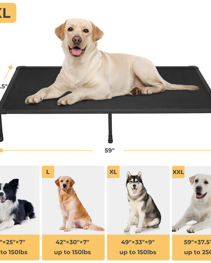 Veehoo Chewproof Elevated Dog Bed - Cooling Raised Pet Cot, Breathable Mesh, Washable & Non-Slip for Large Dogs, Indoor/Outdoor, Black Mat and Black Frame, 59x37inches (Model CWC2203A03)