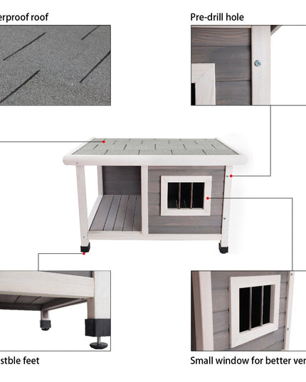 Petsfit Outdoor Wooden Dog House for Small Dogs, Light Grey, Small/33.6" L x 24.7" W x 23" H