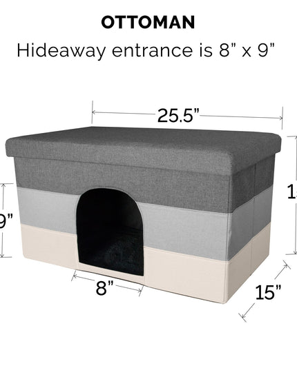 Furhaven Pet House for Indoor Cats & Medium/Small Dogs, Collapsible & Foldable w/ Plush Ball Toy - Living Room Ottoman Cat Condo - Hygge Stripe (Gray/Cream), Large