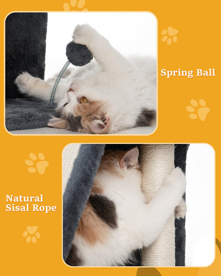 Aechonow Cat Tree Tower with Big Perch for Large Adult Cat, 20 * 16.5In Top Bed for Cats, Condo House for Indoor Small Medium Kittens, Sisal Scratching Post, Dark Gray
