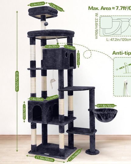 Globlazer F83 Giant Cat Tree, 83 inch Cat Tree for Indoor Cats Large Adult, XXL Cat Tower with 9 Scratching Posts for 20lb+ Heavy Duty Large Adult Cats, Dark Grey