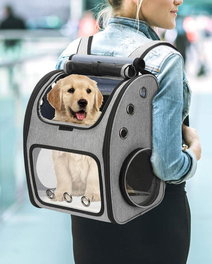 COVONO Expandable Pet Carrier Backpack for Cats, Dogs and Small Animals, Portable Pet Travel Carrier, Super Ventilated Design, Airline Approved, Ideal for Traveling/Hiking/Camping, Grey, XL