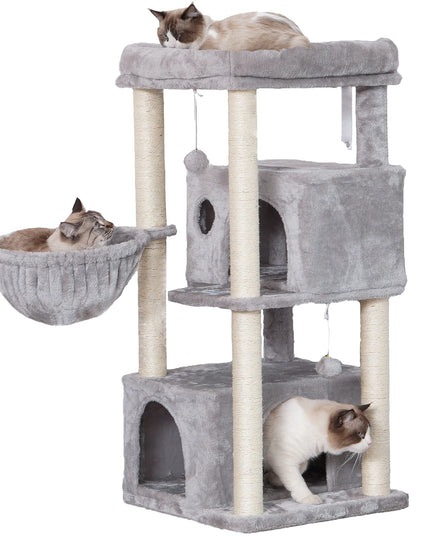 Hey-brother Cat Tree,Multi-Level Cat Condo for Large Cat Tower Furniture with Sisal-Covered Scratching Posts, 2 Plush Condos, Big Plush Perches MPJ011W