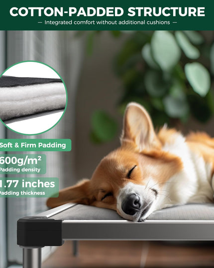 FXW TitanNest Chew-Proof Elevated Dog Bed, Padded Cot for Indoor/Outdoor/Camping Use, Durable & Washable Pet Bed for Large Dogs, 50-Inch, Grey