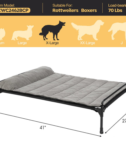 Veehoo Elevated Raised Dog Bed+Removable Padded Bolster-Cooling Outdoor Indoor Dog Cot Bed with Railing for Large Sized Dogs, Pet Cot Dog Hammock Bed Elevated Dog Couch Ded with Bolster-41 x 27"