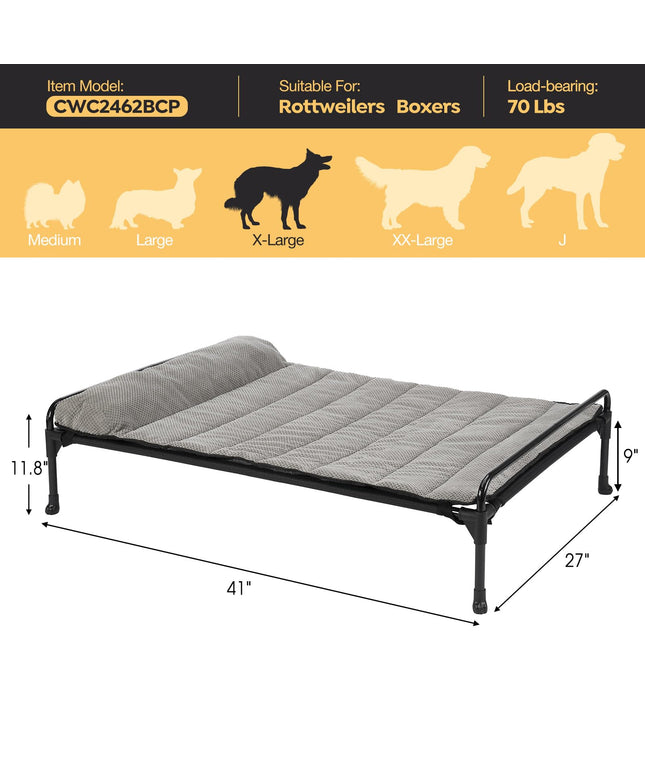 Veehoo Elevated Raised Dog Bed+Removable Padded Bolster-Cooling Outdoor Indoor Dog Cot Bed with Railing for Large Sized Dogs, Pet Cot Dog Hammock Bed Elevated Dog Couch Ded with Bolster-41 x 27"