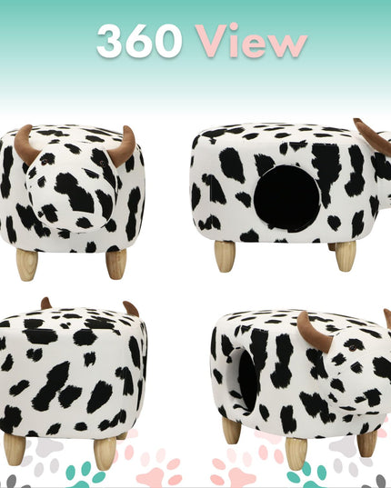Critter Sitters 16-In. Seat Height Black-White Cow Animal Shape Pet House Ottoman - Furniture for Nursery, Bedroom, Playroom, and Living Room Decor
