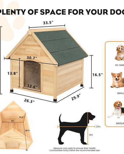 ScienGarden Solid Wood Dog House Comfortable Outdoor Shelter for Medium-Sized and Smaller Dog Sturdy, Durable and Easy to Clean,Can DIY,33.5’’D×30.7’’W×32.3’’H