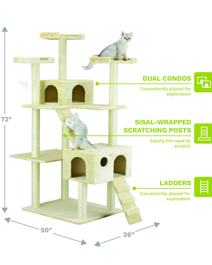 Go Pet Club Cat Tree, 50W x 26L x 72H, Beige