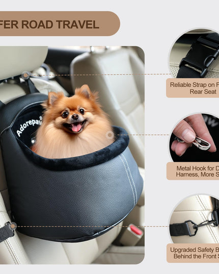 Adorepaw Dog Car Seats for Small Dogs, Luxury PU Leather Booster Seat for Dogs, Small Carseat, Can be Used as Dog Carrier Bag