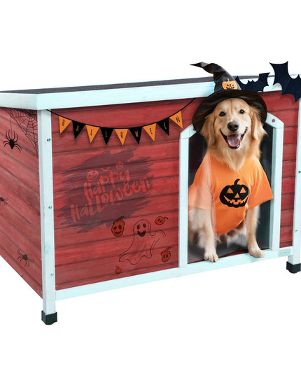 Petsfit Extra Large Dog House, Outdoor Wooden Dog House for Large Dogs, Red, 45.6"L X 31"W X 32"H