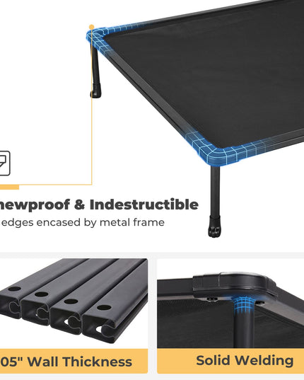 Veehoo Chewproof Elevated Dog Bed - Cooling Raised Pet Cot, Breathable Mesh, Washable & Non-Slip for Large Dogs, Indoor/Outdoor, Black Mat and Black Frame, 59x37inches (Model CWC2203A03)