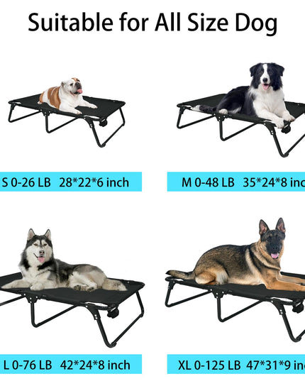 M JJYPET Elevated Raised Small Meduim Dog Bed Cots,Cooling Foldable No Assembly Need Pet Hammock Bed with Breathable Mesh, Indoor Outdoor Dog Pet Bed for Small Meduim Dogs, Chew Proof, Black