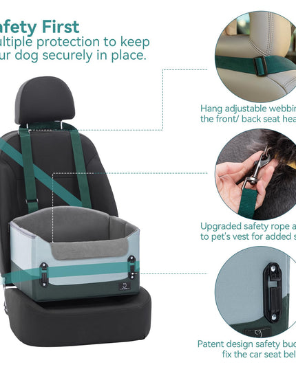 A4Pet Small Dog Car Seat for Small Dogs - Dog Booster Car Seat for Small Dogs Under 25, Portable Dog Crate for Car Seat with Patent Buckles, Clip-On Safety Leash, Pet Travel Carrier, Fits Most Cars