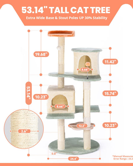 HYABi 53 Inch Flower Cat Tree - Multi-Level Cat Condo with Scratch Posts & Toys, Fresh Design Eco-Friendly Material, for Multi-Cat Households & Indoor Cat Playground