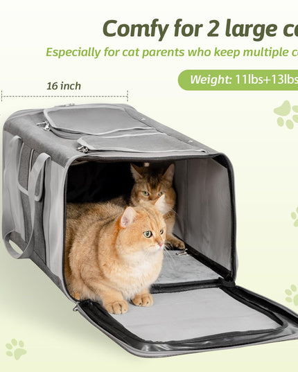 Sedioso Extra Large Cat Carrier for 2 Cats, 24x 14x 16in Pet Carrier for Cat and Dog Up to 40lbs, All-Sided Large Mesh Cat Carrier with Great Ventilation, Portable Soft Sided Pet Carrier for Traveling