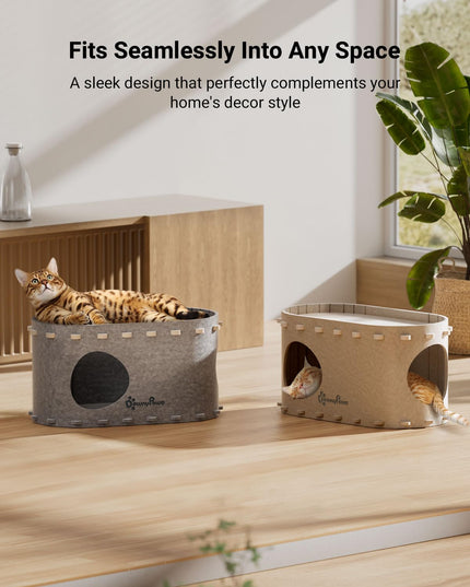 DownyPaws Cat House for Indoor Cats, Cat Bed Cave for Multiple & Large Cats Up to 22 Lbs, Scratch Resistant Peekaboo Cat Caves, Foldable Cat Tunnel Enclosed Bed, PeekaPurr, Cream