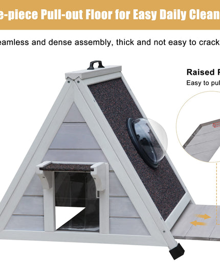 Deblue Outdoor Cat House for Feral Cats, Weatherproof Wooden Cat House for Small Pets, Unique Cat Shelter with Escape Door & Clear Window (Grey House)