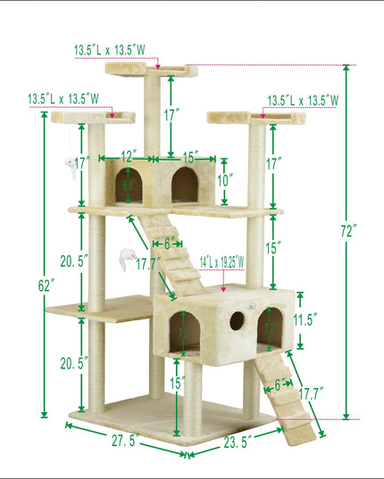 Go Pet Club Cat Tree, 50W x 26L x 72H, Beige