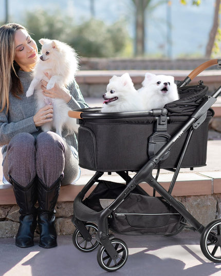 Beberoad Pets T6 Luxury Pet Stroller for Medium Dog Under 66lbs or 2 Small Dogs & Cats, Foldable and Carrier -Detachable (Black)
