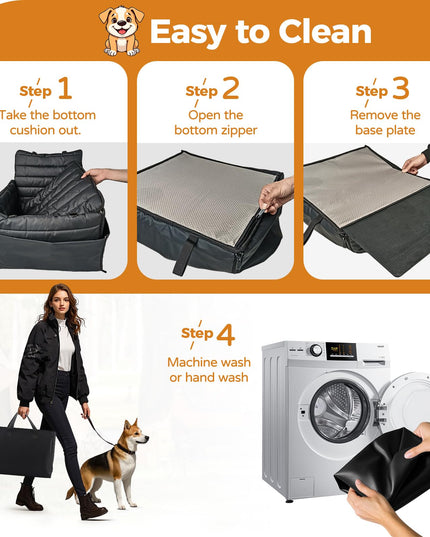 EAFTRA Dog Car Seat for Medium Sized Dogs, 2-in-1 Dog Booster Car Seat for Back Seat and Home Use, 100% Waterproof, PU Leather, Non-Slip Hard Base, Scratch-Proof, Fits Pets Up to 50 lbs