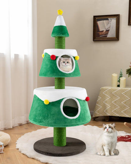 PETSITE 60 inch Christmas Cat Tree, Cute Cat Tower with 2 Condos, Sisal Scratching Posts, Spring Toy, Removable Beds, Modern Holiday Cat Tree Tower for Indoor Cats