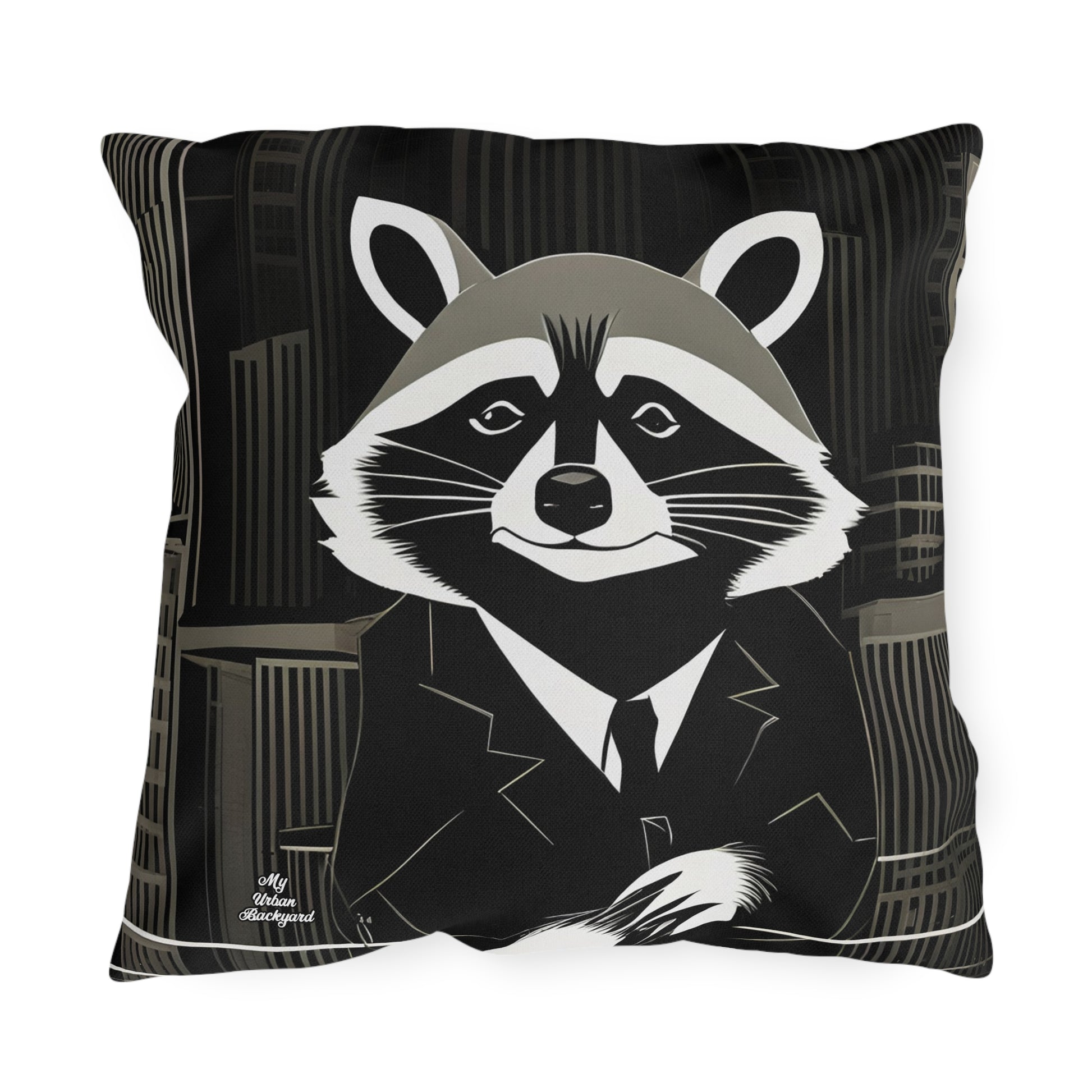 Oliver Nighteyes, Raccoon Throw Pillow, Indoor/Outdoor Decor for Home or Office