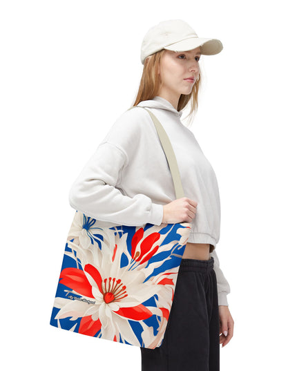 Red White & Blue Flowers Tote Bag with Cotton Handles For Everyday Use, 3 Sizes