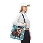 Young Raccoon w Flowers Tote Bag with Cotton Handles For Everyday Use, 3 Sizes