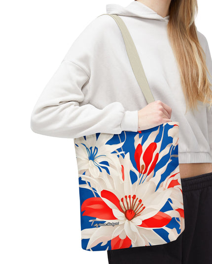 Red White & Blue Flowers Tote Bag with Cotton Handles For Everyday Use, 3 Sizes