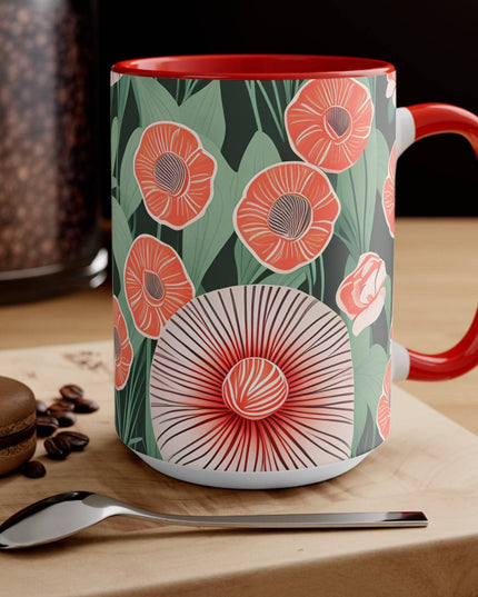 Ceramic Mug for Coffee, Tea, Hot Cocoa. Home/Office, Art Deco Flowers