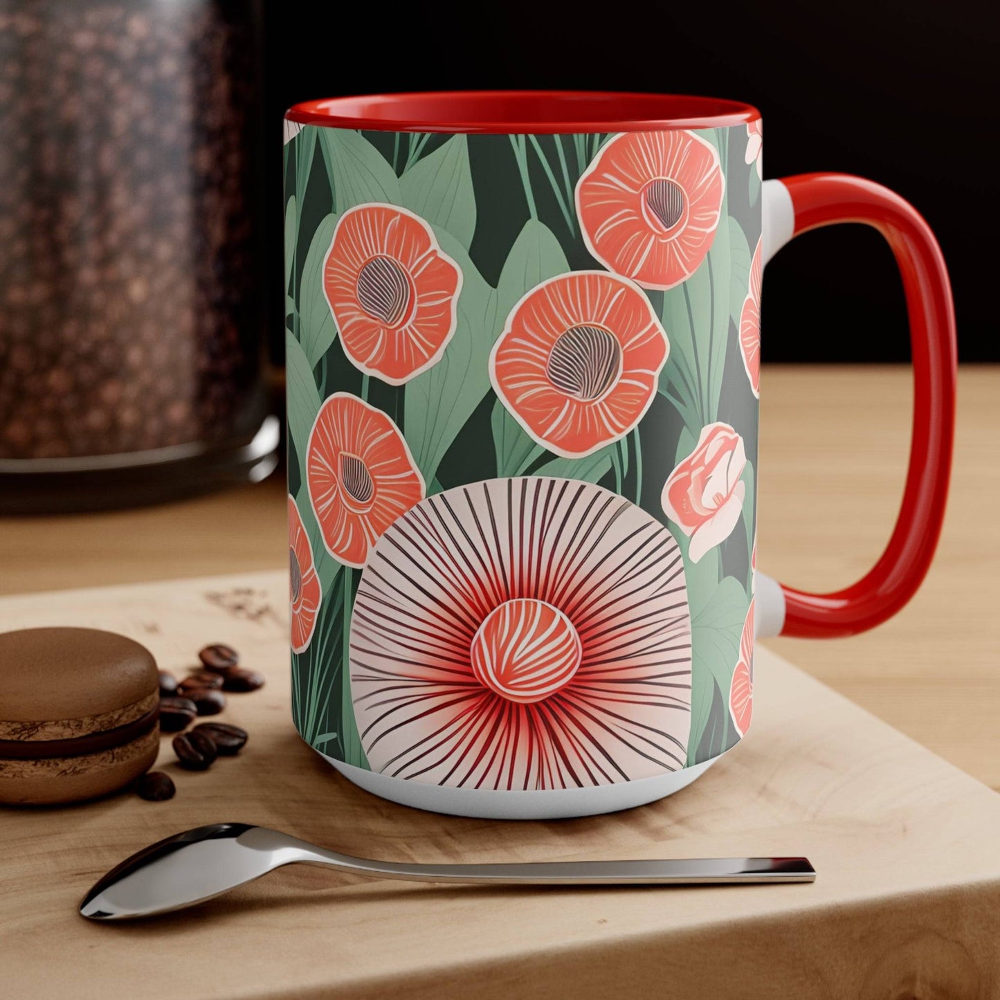 Ceramic Mug for Coffee, Tea, Hot Cocoa. Home/Office, Art Deco Flowers