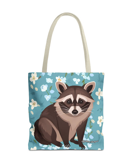 Young Raccoon w Flowers Tote Bag with Cotton Handles For Everyday Use, 3 Sizes