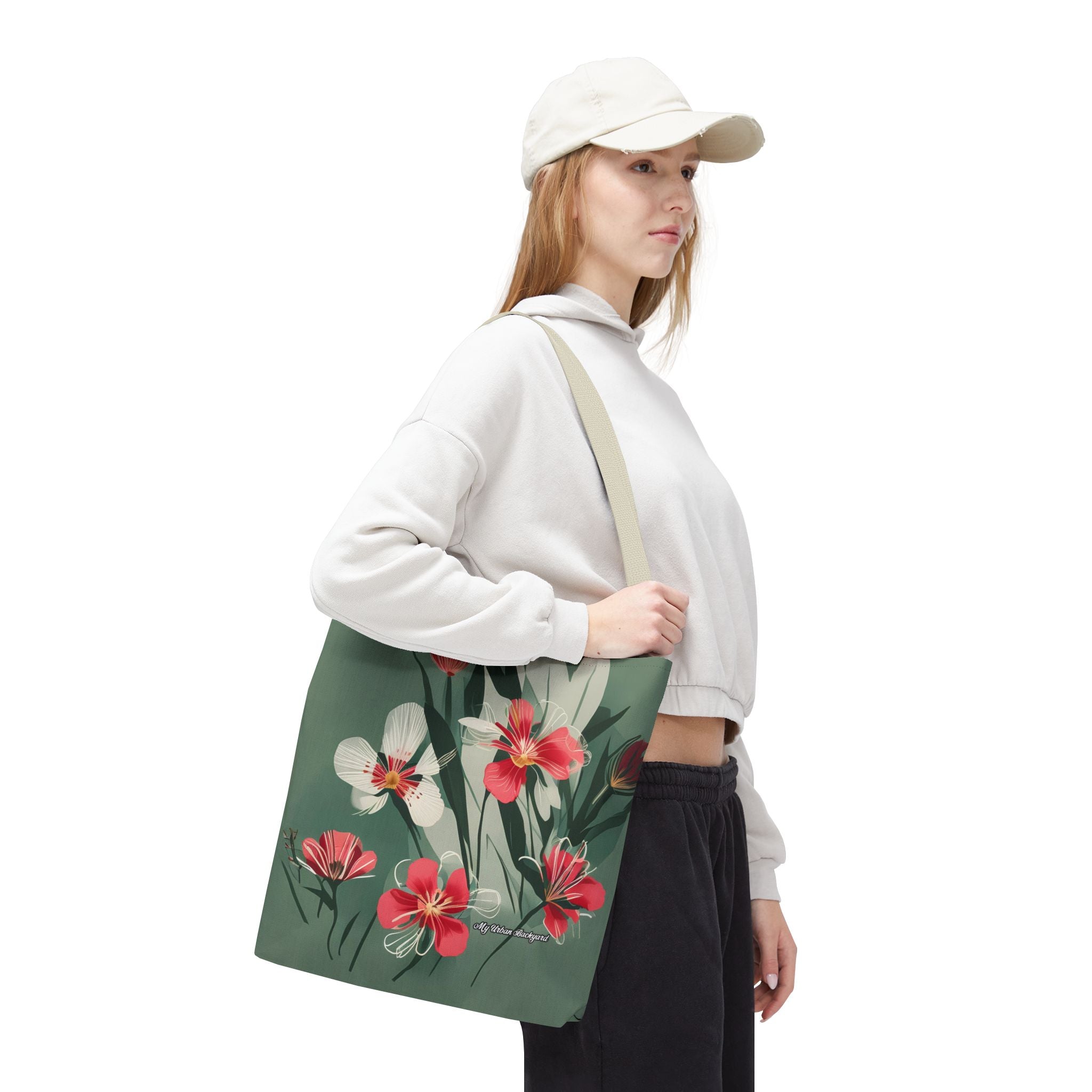 White and Red Wildflowers Tote Bag with Cotton Handles For Everyday Use, 3 Sizes