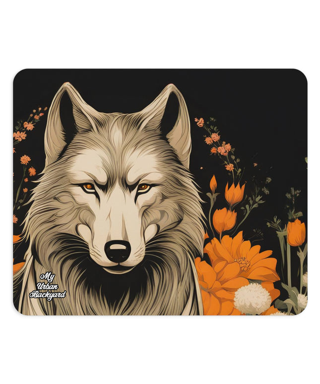 Wolf with Flowers, Computer Mouse Pad - for Home or Office
