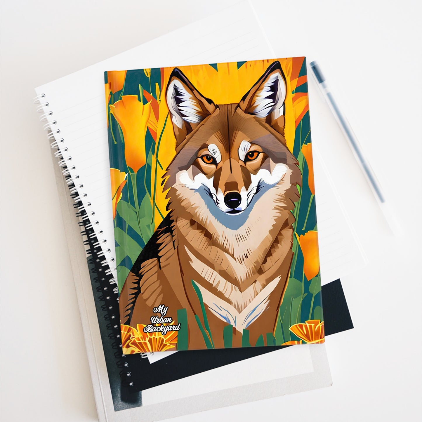 Coyote with Orange Flowers, Hardcover Notebook Journal - Write in Style