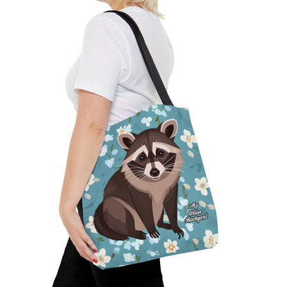 Young Raccoon w Flowers, Tote Bag for Everyday Use - Durable and Functional