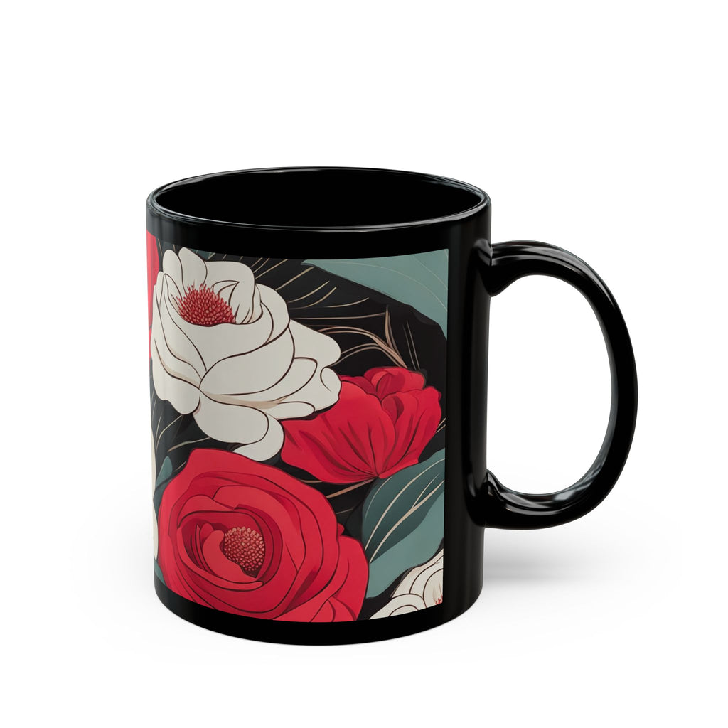Floral Black Mug - Perfect for Coffee Lovers, Gift for Her, Home Decor, Botanical Design, Floral Coffee Cup