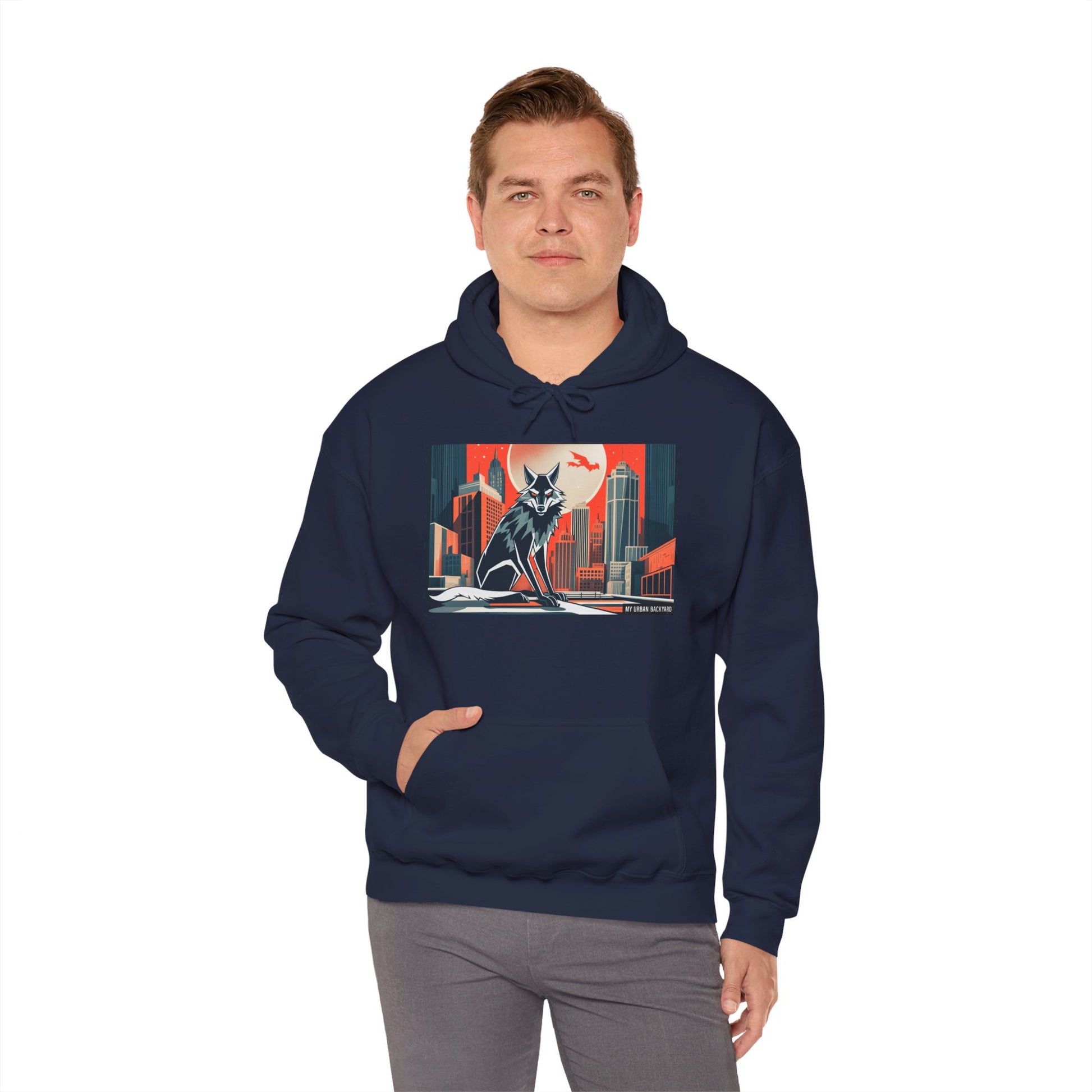Urban Wolf Hoodie, Cozy Unisex Sweatshirt, Outdoor Adventure, Animal Lover Gift, Fall Style, Adventure Ready