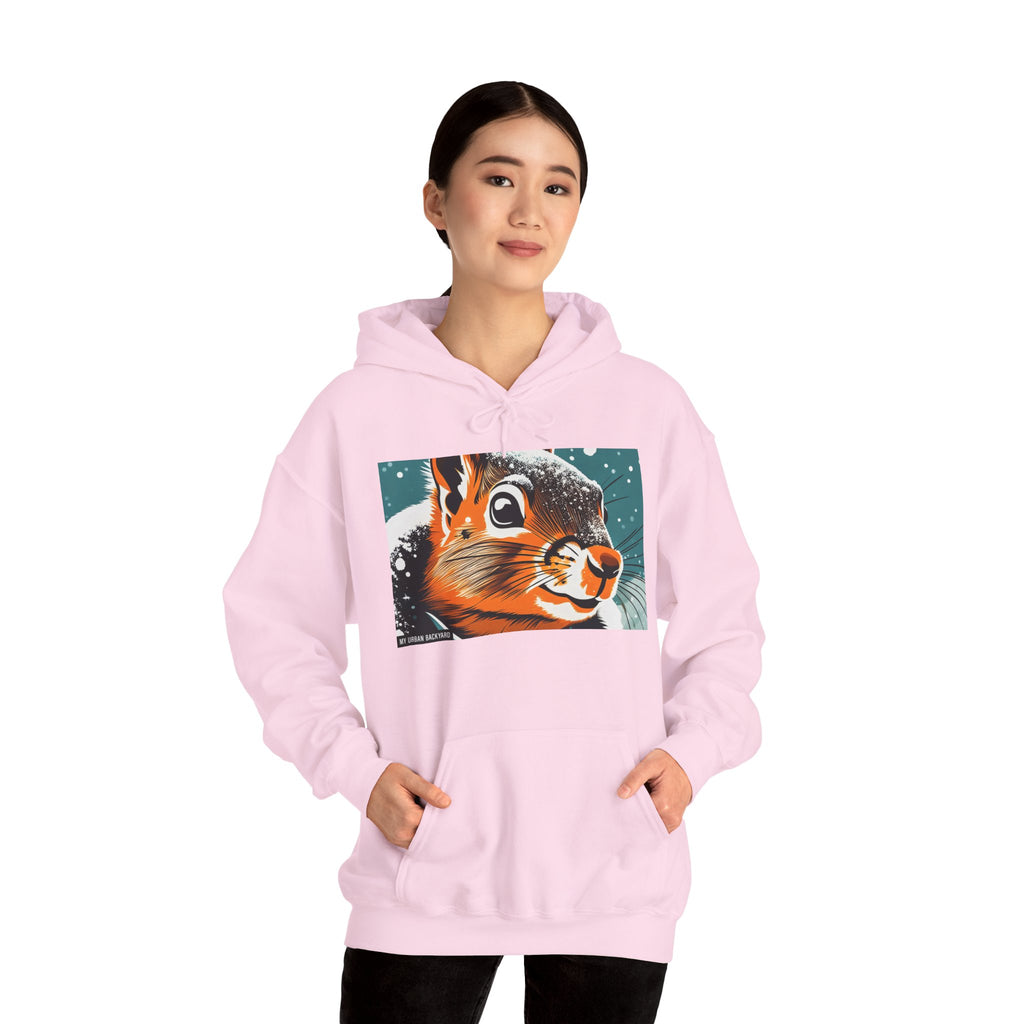Winter Squirrel Sweatshirt - Unisex Heavy Blend Hooded, Cute Animal Apparel, Winter Fashion, Gift for Nature Lovers, Snowy Days, Cozy Wear