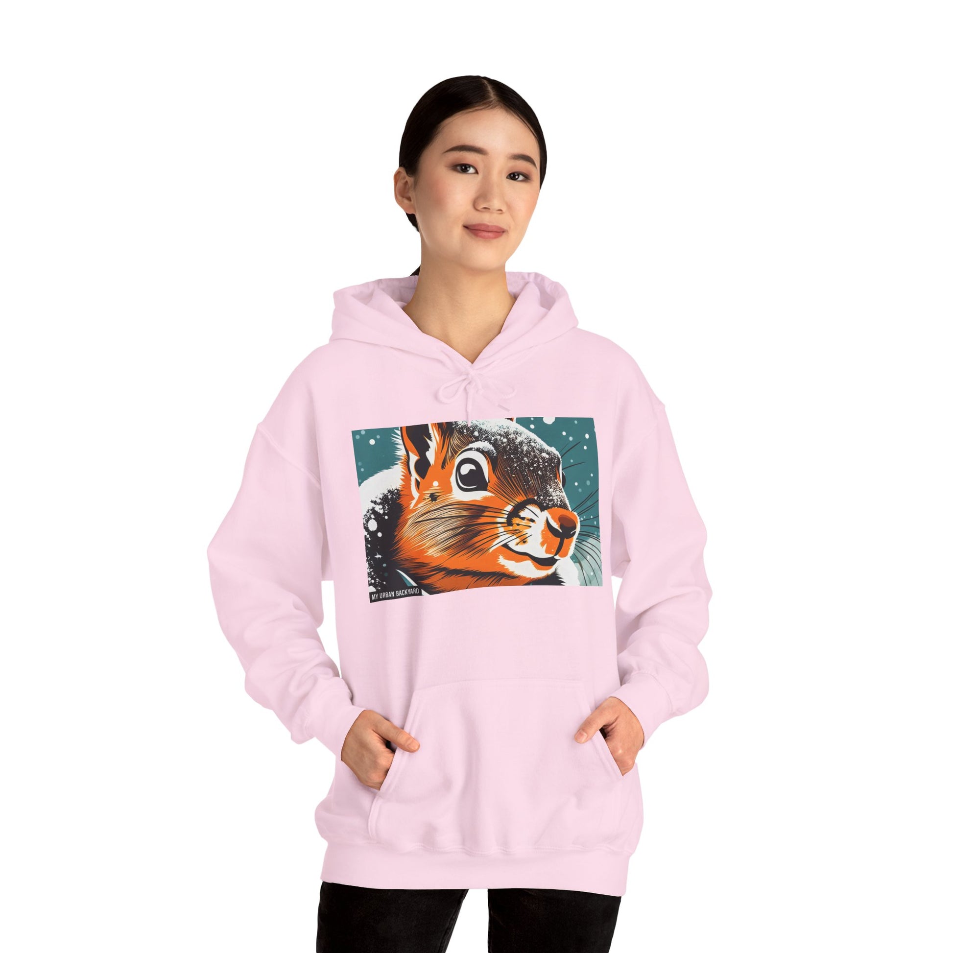 Winter Squirrel Sweatshirt - Unisex Heavy Blend Hooded, Cute Animal Apparel, Winter Fashion, Gift for Nature Lovers, Snowy Days, Cozy Wear