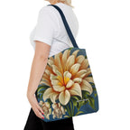 Large White Flower Tote Bag with Cotton Handles For Everyday Use, 3 Sizes